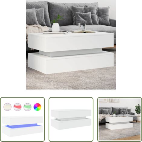 vidaXL Mesa auxiliar -  Mesa de centro con luces LED blanco 90x50x40 cm
