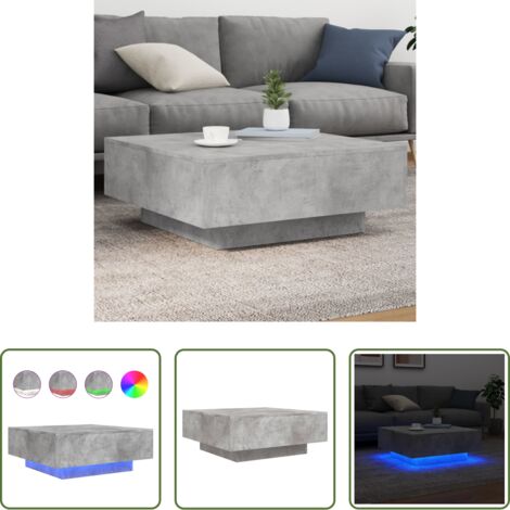 vidaXL Mesa auxiliar -  Mesa de centro con luces LED gris hormigón 80x80x31 cm