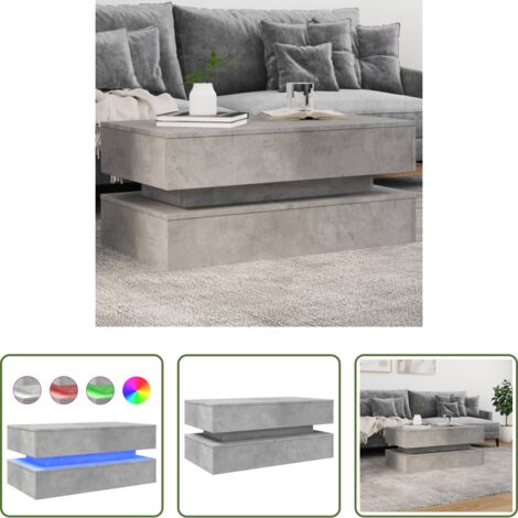 vidaXL Mesa auxiliar -  Mesa de centro con luces LED gris hormigón 90x50x40 cm