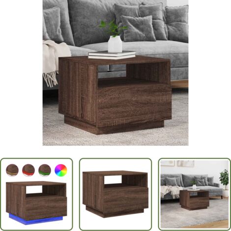vidaXL Mesa auxiliar -  Mesa de centro con luces LED marrón roble 50x49x40 cm