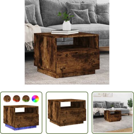 vidaXL Mesa auxiliar -  Mesa de centro con luces LED roble ahumado 50x49x40 cm