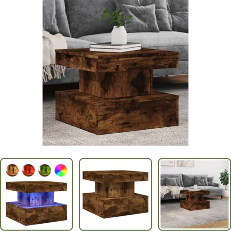 vidaXL Mesa auxiliar -  Mesa de centro con luces LED roble ahumado 50x50x40 cm