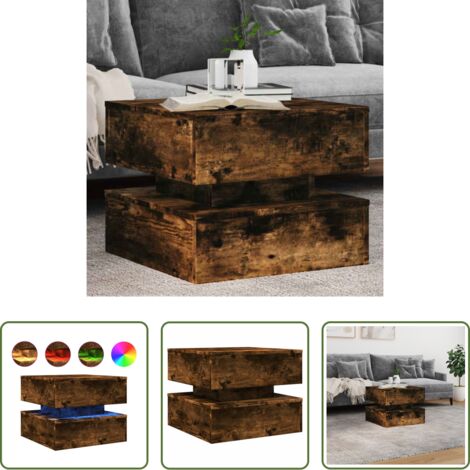 vidaXL Mesa auxiliar -  Mesa de centro con luces LED roble ahumado 50x50x40 cm