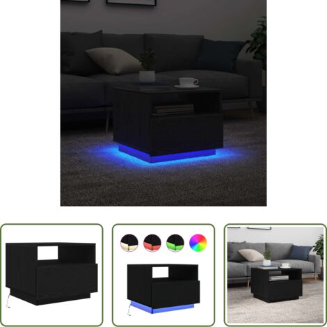 vidaXL Mesa auxiliar -  Mesa de centro con luces LED roble negro 50x49x40 cm