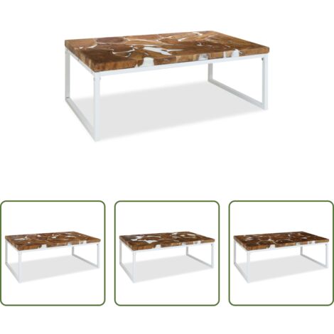 vidaXL Mesa auxiliar -  Mesa de centro de resina de teca 110x60x40 cm