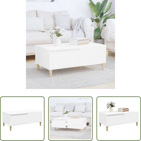 vidaXL Mesa auxiliar -  Mesa de centro madera contrachapada blanco 90x50x36,5 cm