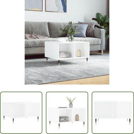 vidaXL Mesa auxiliar -  Mesa de centro madera contrachapada blanco brillo 60x50x36,5 cm