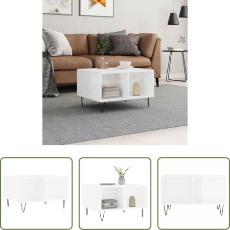 vidaXL Mesa auxiliar -  Mesa de centro madera contrachapada blanco brillo 60x50x36,5 cm