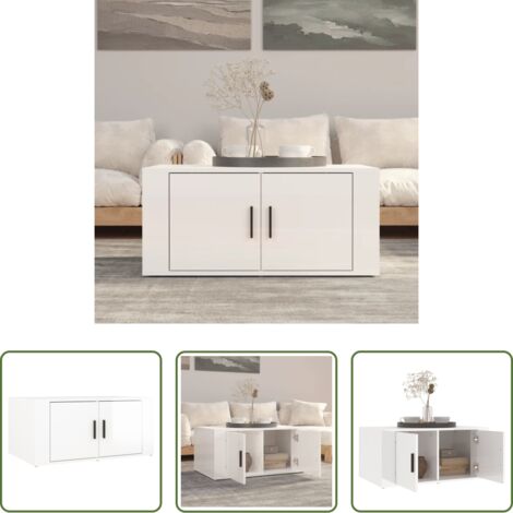 vidaXL Mesa auxiliar -  Mesa de centro madera contrachapada blanco brillo 80x50x36 cm