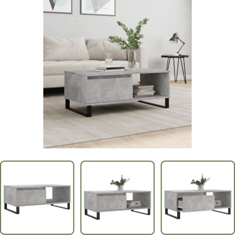 vidaXL Mesa auxiliar -  Mesa de centro madera contrachapada gris hormigón 90x50x36,5 cm