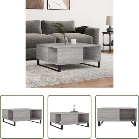 vidaXL Mesa auxiliar -  Mesa de centro madera contrachapada gris Sonoma 80x80x36,5 cm