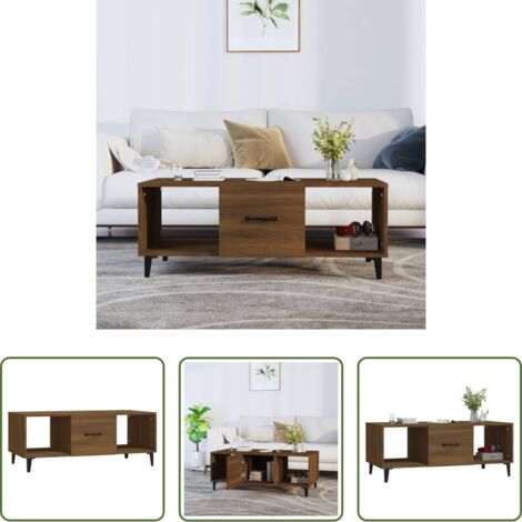vidaXL Mesa auxiliar -  Mesa de centro madera contrachapada marrón roble 102x50x40 cm