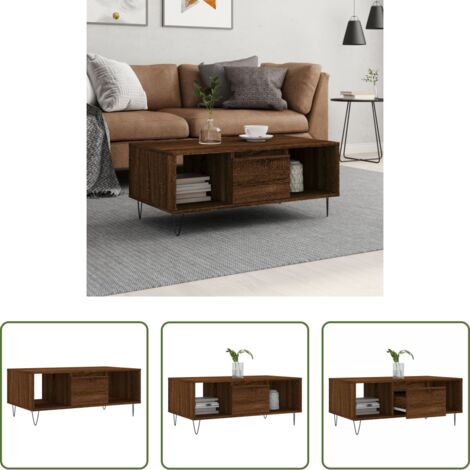 vidaXL Mesa auxiliar -  Mesa de centro madera contrachapada marrón roble 90x50x36,5 cm