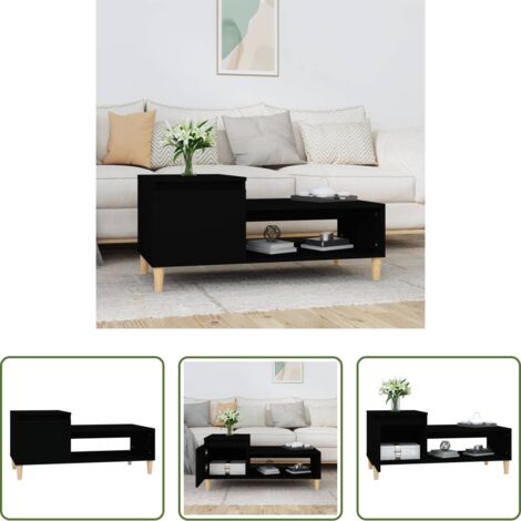 vidaXL Mesa auxiliar -  Mesa de centro madera contrachapada negro 100x50x45 cm
