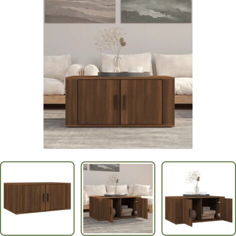 vidaXL Mesa auxiliar -  Mesa de centro madera contrachapada roble marrón 80x50x36 cm