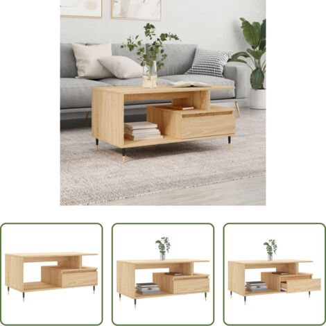 vidaXL Mesa auxiliar -  Mesa de centro madera contrachapada roble Sonoma 90x49x45 cm