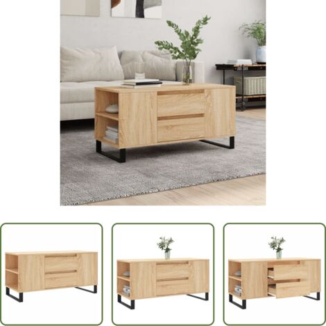 vidaXL Mesa auxiliar -  Mesa de centro madera de ingeniería roble Sonoma 102x44,5x50 cm
