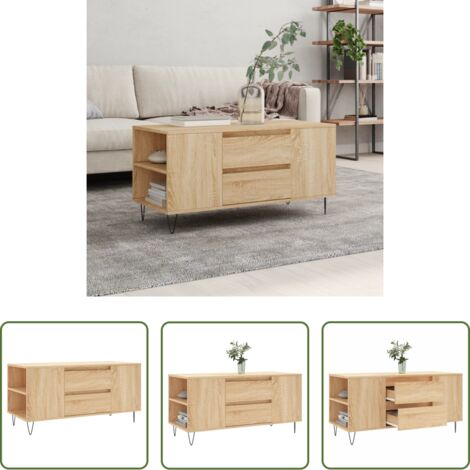 vidaXL Mesa auxiliar -  Mesa de centro madera de ingeniería roble Sonoma 102x44,5x50 cm