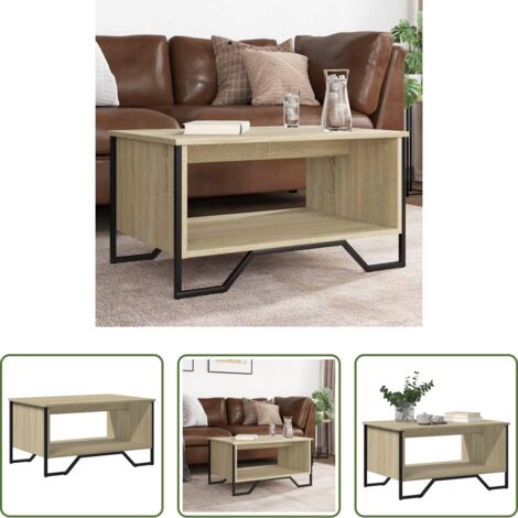 vidaXL Mesa auxiliar -  Mesa de centro madera de ingeniería roble Sonoma 75x51x40 cm