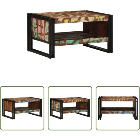 vidaXL Mesa auxiliar -  Mesa de centro multicolor 70x50x38 cm madera maciza reciclada