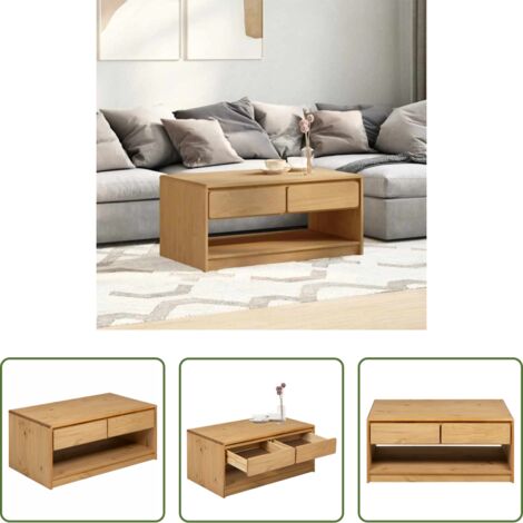 vidaXL Mesa auxiliar -  Mesa de centro SAUDA madera maciza pino color roble 99x55x45 cm