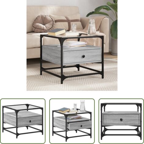 vidaXL Mesa auxiliar -  Mesa de centro tapa de vidrio acero gris Sonoma 50x50x45 cm