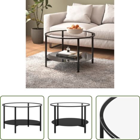 vidaXL Mesa auxiliar -  Mesa de centro vidrio templado negro y transparente 70 cm