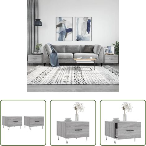 vidaXL Mesa auxiliar -  Mesas de centro 2 uds madera ingeniería gris Sonoma 50x50x40 cm