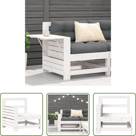 vidaXL Mesa auxiliar -  Sofá de jardín con reposabrazo mesa auxiliar madera pino blanco