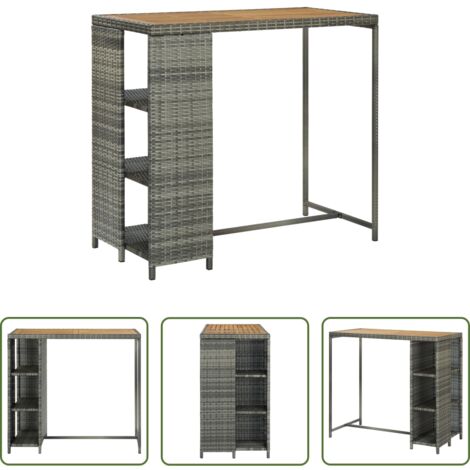 vidaXL Mesa bistró -  Mesa bar estante almacenaje 120x60x110 cm ratán sintético gris