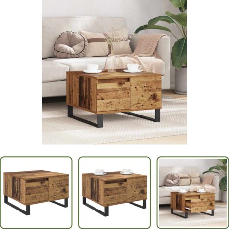 vidaXL Mesa con cajón -  Mesa de Café con cajón Madera envejecida 55 x 55 x 36,5 cm