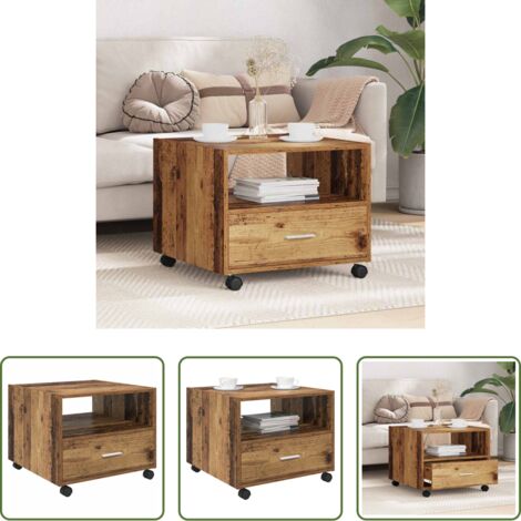 vidaXL Mesa con cajón -  Mesa de Café con cajón Madera envejecida 55 x 55 x 45cm