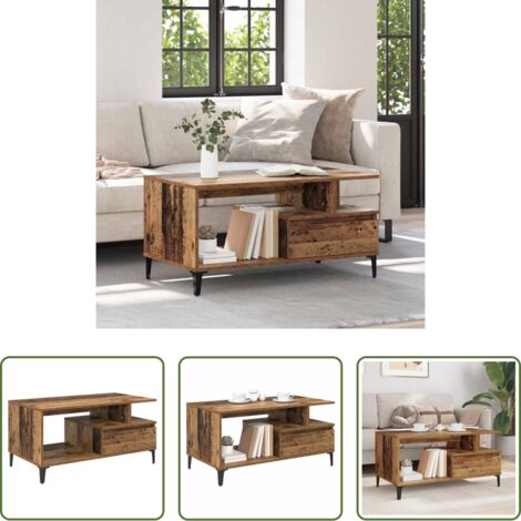 vidaXL Mesa con cajón -  Mesa de Café con cajón Madera envejecida 90 x 49 x 45 cm