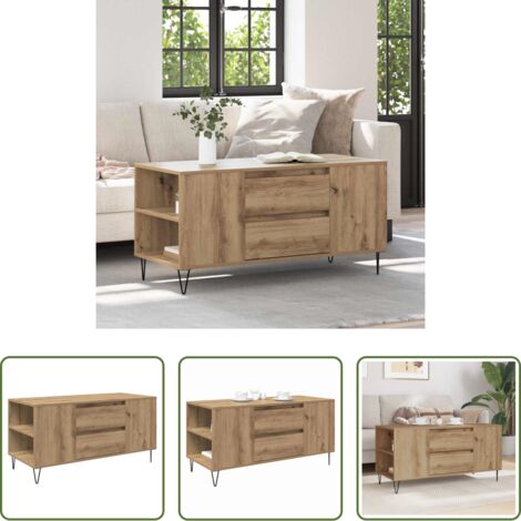 vidaXL Mesa con cajón -  Mesa de Café con cajón Roble artesanal 102 x 44,5 x 50 cm