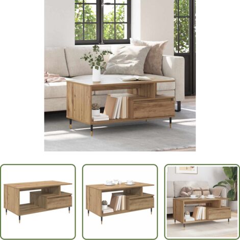 vidaXL Mesa con cajón -  Mesa de Café con cajón Roble artesanal 90 x 49 x 45 cm
