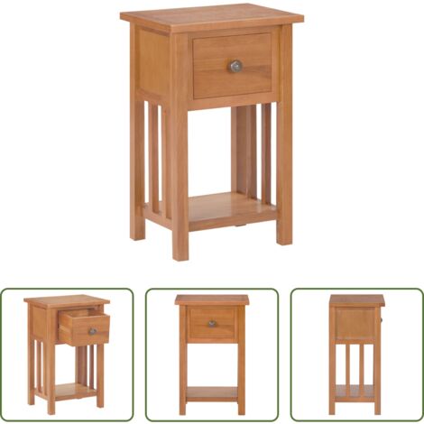 vidaXL Mesa con cajón -  Mesa revistero con cajón madera maciza de roble 35x27x55 cm