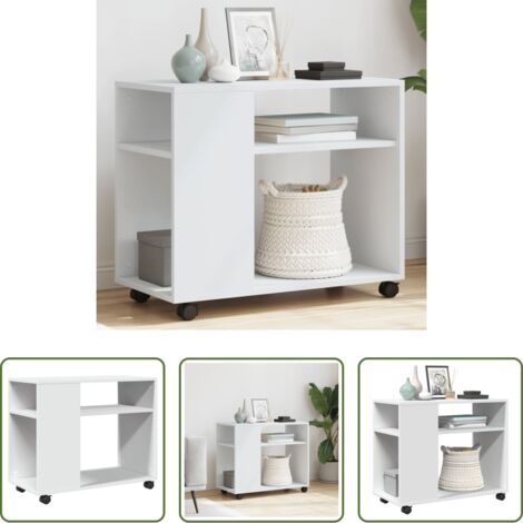 vidaXL Mesa con ruedas -  Mesa auxiliar con ruedas madera ingeniería blanco 70x35x60 cm
