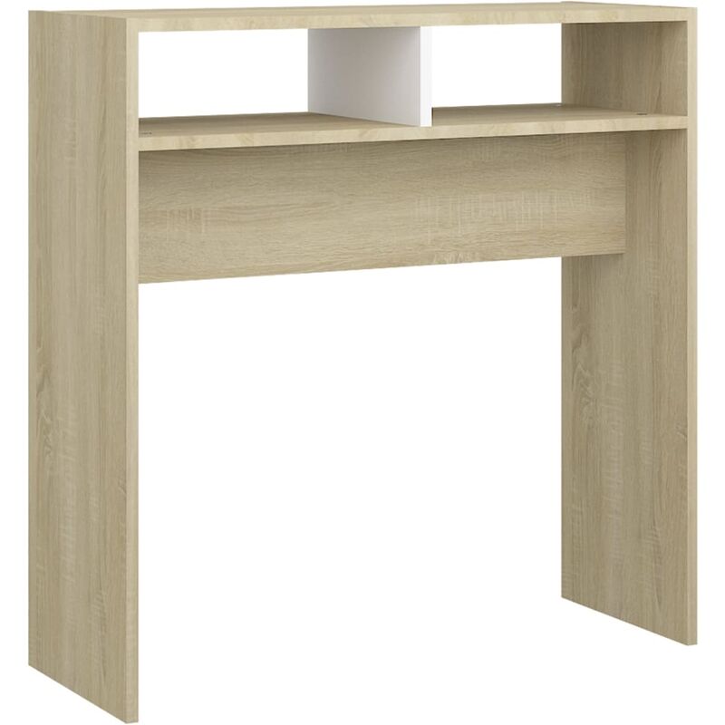 

vidaXL Mesa consola de aglomerado 78x30x80 cm blanco roble Sonoma - Blanco
