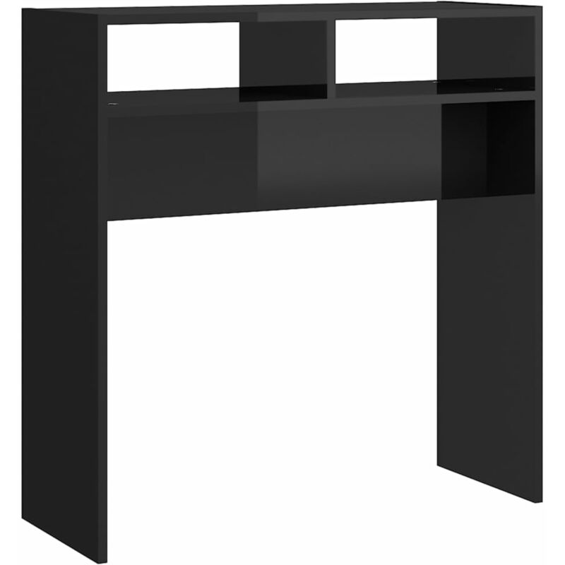 

vidaXL Mesa consola de aglomerado 78x30x80 cm negro brillante - Negro