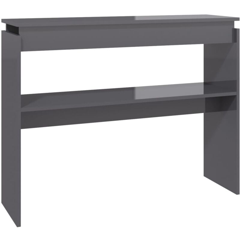 

vidaXL Mesa consola de aglomerado 102x30x80 cm gris con brillo - Gris