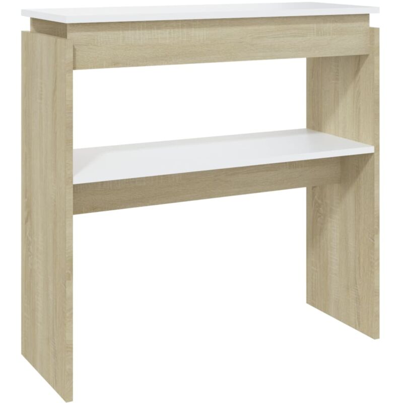 

vidaXL Mesa consola de aglomerado 80x30x80 cm blanco roble Sonoma - Blanco