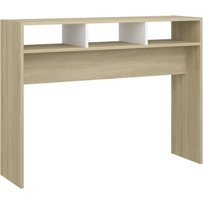 

vidaXL Mesa consola de aglomerado 105x30x80 cm blanco roble Sonoma - Blanco