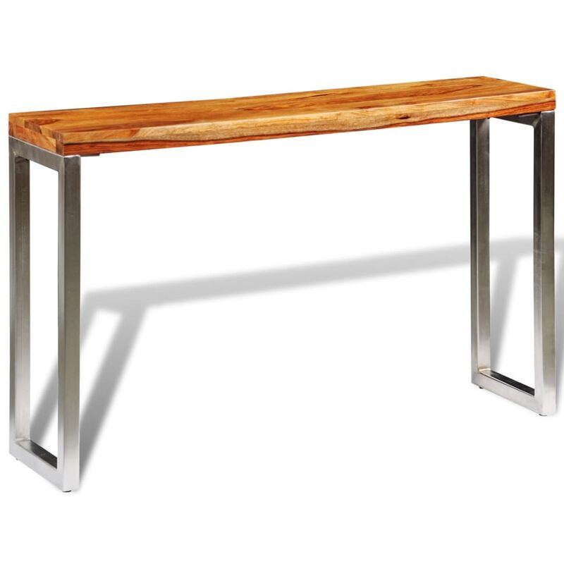 

Mesa consola de madera de sheesham maciza y patas de acero - Marrón - Vidaxl