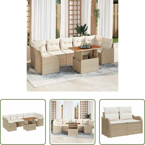 vidaXL Mesa convertible -  Conjunto de sofás de jardín 8 pcs Beige y Crema ratán sintético