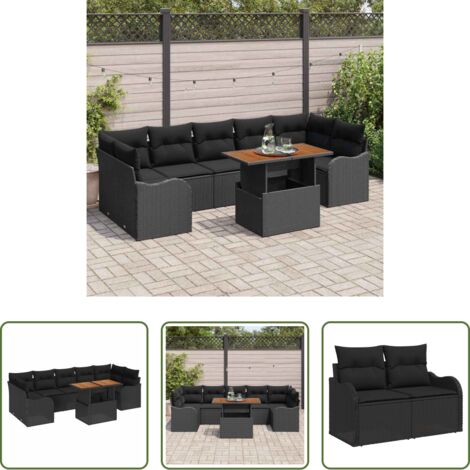 vidaXL Mesa convertible -  Conjunto de sofás de jardín 8 pcs Negro ratán sintético