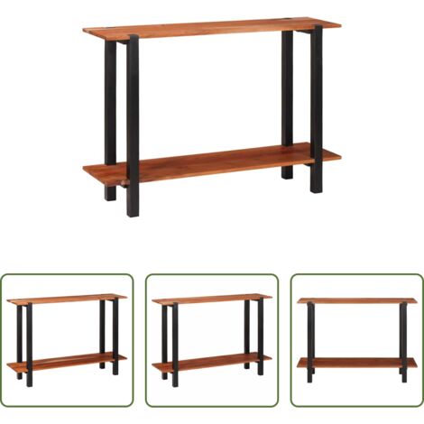 vidaXL Mesa de acacia -  Mesa Consola con estante Marrón y Negro 110 x 30 x 75 cm