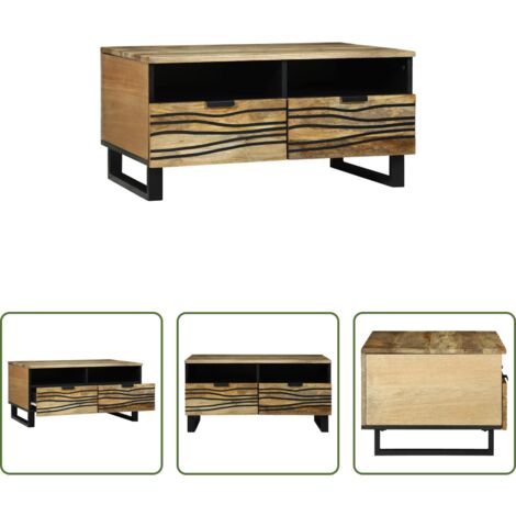 vidaXL Mesa de acacia -  Mesa de Café con cajón Marrón y Negro 80 x 54 x 40 cm