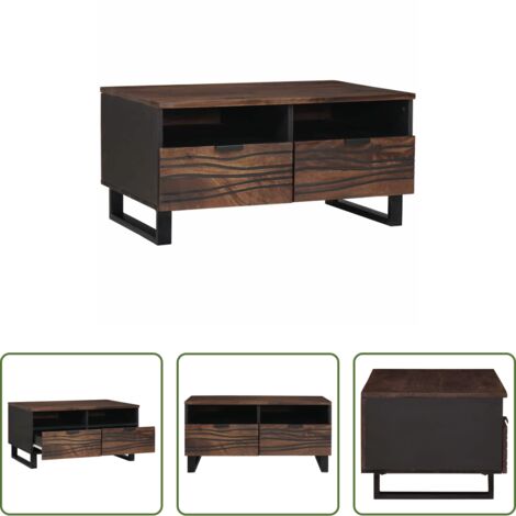 vidaXL Mesa de acacia -  Mesa de Café con cajón Marrón y Negro 80 x 54 x 40 cm