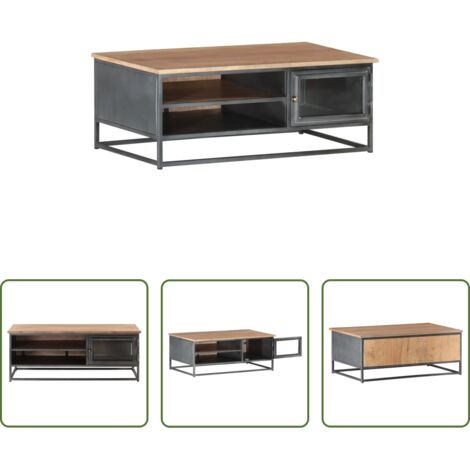vidaXL Mesa de acacia -  Mesa de centro de madera maciza de acacia gris 90x50x35 cm