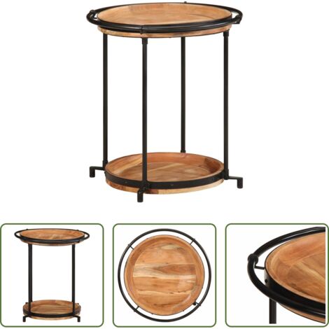 vidaXL Mesa de acero -  Mesa auxiliar madera maciza de acacia Ø55x60 cm